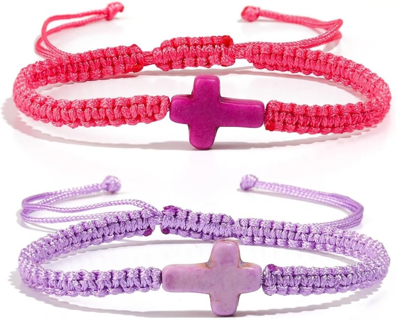 Adjustable Handmade Cross Braided Rope Bracelet for Christian Colorful Matching Couple Charm Jewelry Inspirational Religious Woven Bracelet Birthday Easter Thanksgiving Christmas Gifts